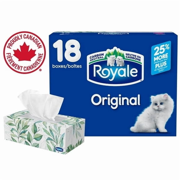 Royale Original Facial Tissue, 18 Flat Boxes, 126 Tissues per box, 2-Ply, 2268 Tissues