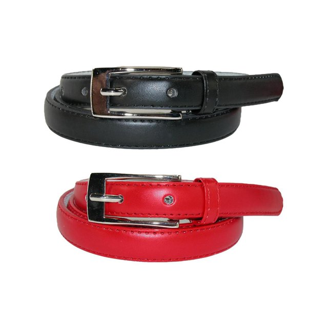 CTM® Ceinture Mince en Cuir pour Robe, Lot de 2, 3/4 Po, Noir + Couleur (Femmes)