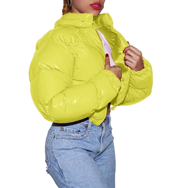 FOCUSNORM Femmes Juniors Mode Manches Longues Col Montant Vestes Matelassées Métalliques