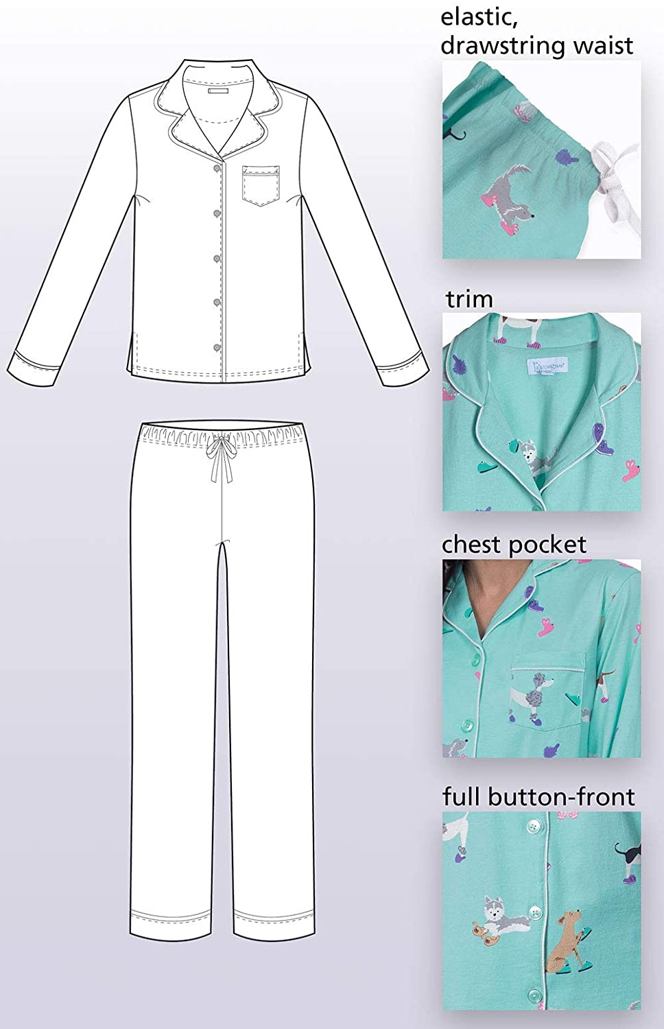 PajamaGram Button Up Pajamas for Women - Women's PJs Sets