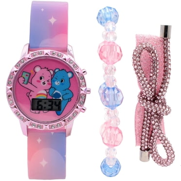 Montre Digitale Fille Care Bears avec Bracelet Perles et Élastique Pailleté