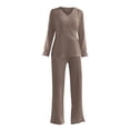 thumbnail image 4 of Ensembles de Survêtements pour Femmes Manches Longues Col Rond Haut Pantalon Grand Ensemble Deux Pièces Tenues Assorties avec Poches Kaki P, 4 of 7
