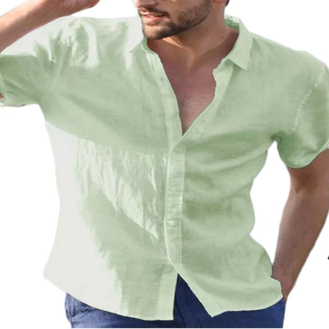 CHUANK Hommes Lin Manches Courtes Chemises d'Été Décontracté Robe en Vrac Soft Tops Tee M-3XL