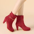 thumbnail image 2 of Unique Bargains Bottes Mi-Mollet à Plateforme à Talons Hauts à Fermeture Éclair à la Cheville pour Femmes Rouge (Taille 7,5), 2 of 7