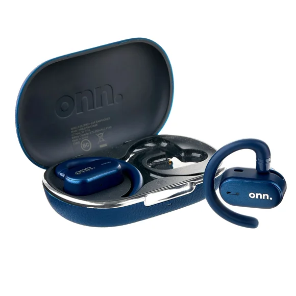 Refurbished onn. AABLU100130685 Wireless Open-Ear Earphones with Environmental Noise Cancellation Microphones & Charging Case, Blue