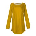 thumbnail image 5 of Mefallenssiah Womens Round Neck Solid Color Fall Blouses Fashion Smocked Long Sleeve Shirts Tops Yellow L, 5 of 5