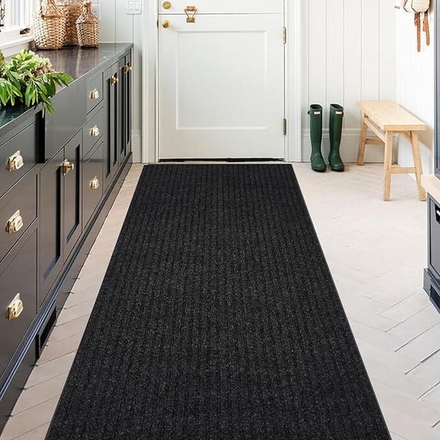 ANTPOP Runner Rug Outdoor Carpet Runners Hallway Non-Slip Rubberback Area Rugs Indoor Entrance Mat for Entryway Kitchen, 6'x6', Striped Black