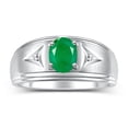thumbnail image 1 of RYLOS Men's Rings Sterling Silver Classic 8X6MM Oval Gemstone &  Diamond Ring Emerald May Birthstone Rings For Man Silver Rings Size 11, 1 of 7