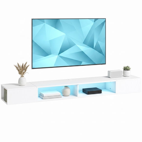 HOMCOM Meuble Télé, Centre de Divertissement Moderne avec Lumières DEL RVB, Blanc