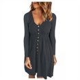 thumbnail image 1 of LLYwey Deals Robes d'Automne Femmes Décontractées Col en U Boutons Manches Longues Robe Taille Nouvelle Robes de Soirée Gris Foncé m, 1 of 8