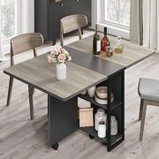 Folding Dining Table with Wheels and 2 Storage Racks Space Saving Dining Table Folding Kitchen Table for Small Apartments