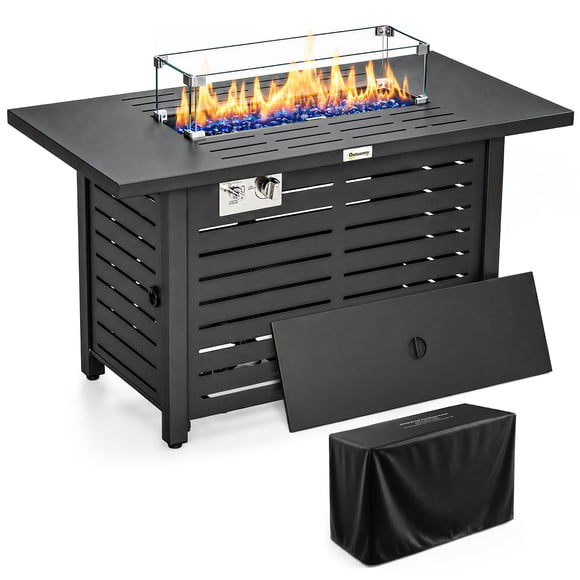 Outsunny Table de Foyer au Propane avec Housse de Pluie 50 000 BTU Foyer Extérieur