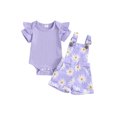 thumbnail image 1 of Gupgi Baby Girls Overalls Set, Infant Short Sleeve Ribbed Romper+Flower Print Suspender Shorts with Pockets, 1 of 9