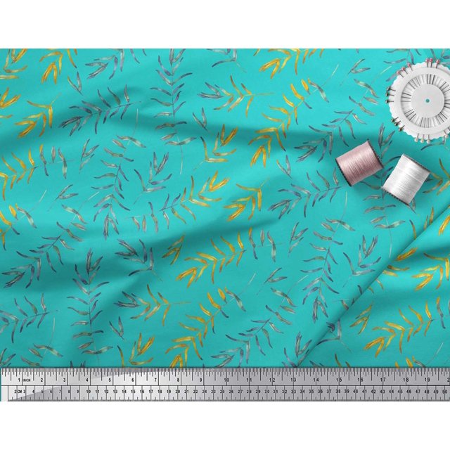 Soimoi Green Poly Georgette Fabric Flower Leaves Printed Craft Fabric by the Yard 42 Inch Wide