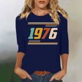 thumbnail image 1 of Uootdi Hauts pour Femmes Manches 3/4 Col Ras du Cou Imprimé Palmier Coucher de Soleil 1976 Coupe Décontractée T-Shirts Rétro Plage Vacances Cadeau, 1 of 4