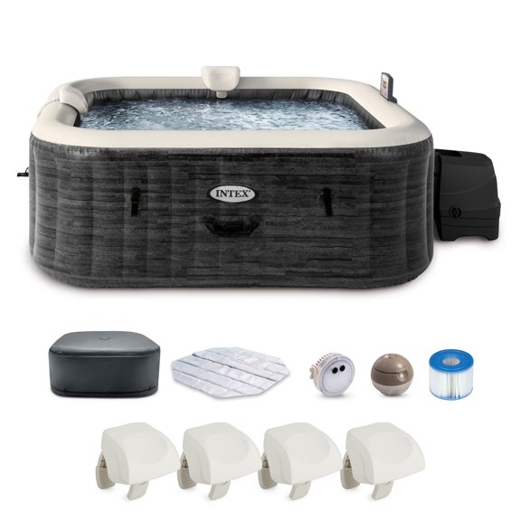 Intex PureSpa Plus Greystone Inflatable Hot Tub, 94x28", with 4 Headrest Pillows