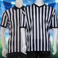 thumbnail image 3 of AMERTEER Court Uniform Striped Shape Short Sleeve V-neck Sweat Absorption Anti-Deformed Referee Wearing Polyester Fiber Sporting Goods Collared Referee Shirt for Sports style A size M, 3 of 13