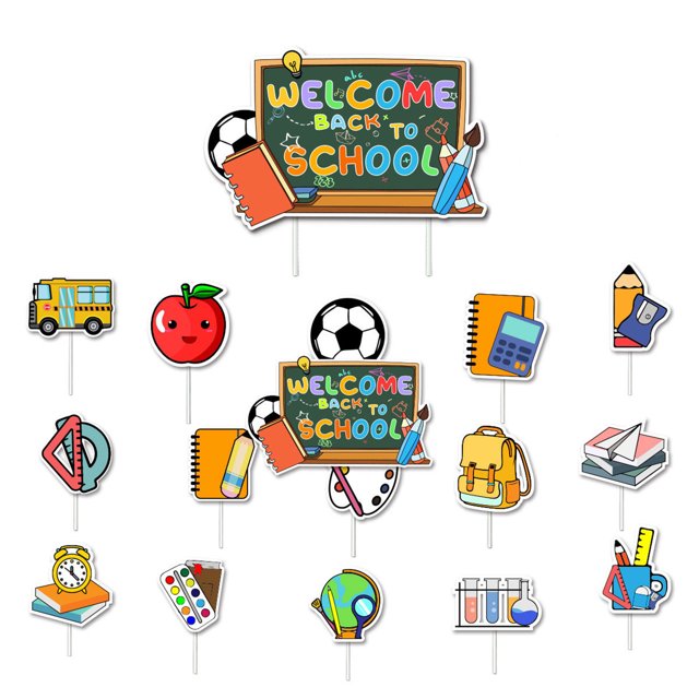 RKSTN Fall Decorations for Home Welcome Party Decorations Opening Season Banner Ruler School Bus Cake Topper Set Party Supplies Decorations