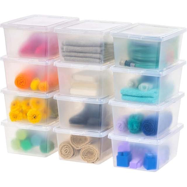 Boîte de Rangement Empilable en L - Bac en Plastique avec Couvercle, Contenants d'Organisation Transparents