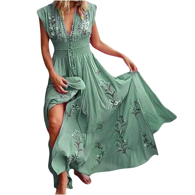 Cameland Robe Flottante Bohème à Imprimé, Col en V, Ventilée, Sexualité pour Femmes