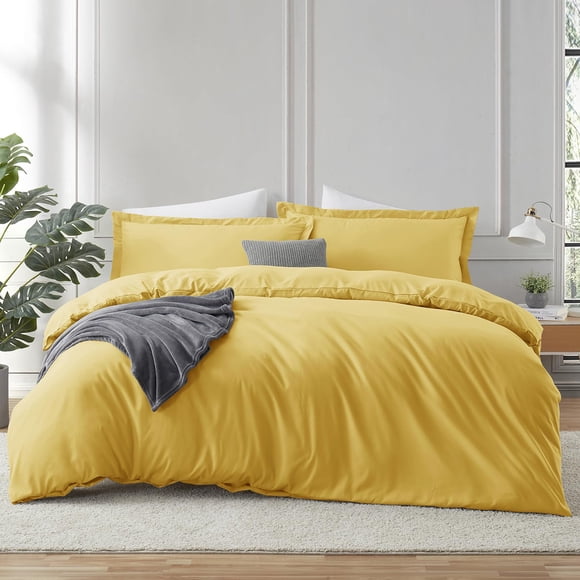 Hearth & Harbor Ensemble de Housse de Couette Simple - Housse de Couette Douce Jaune Simple, Double Brossé Simple/Simple TG 2 Pcs avec Fermeture à Boutons, 1 Housse de Couette Taille Simple 68X90 Pouces et 1 Taie d'Oreiller