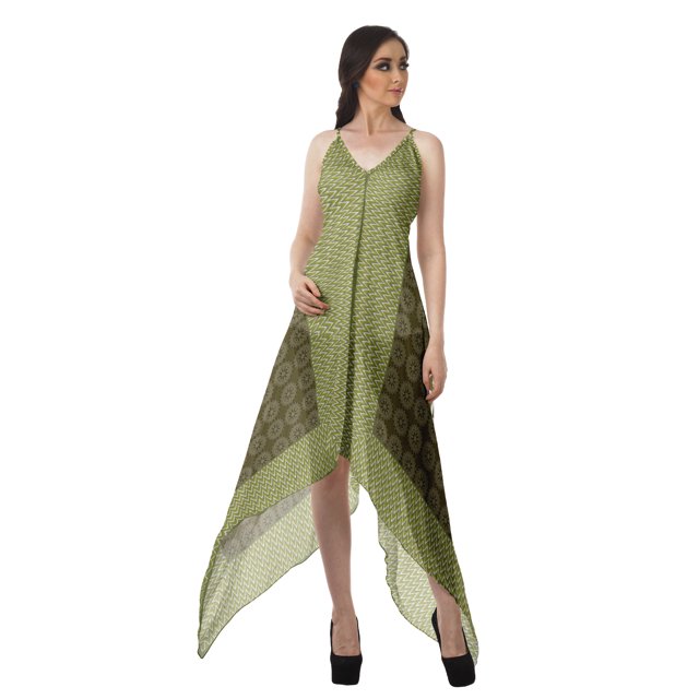 Moomaya Robe à Ourlet Asymétrique pour Femmes, Robe à Bretelles Spaghetti à Dos Nu avec Mouchoir