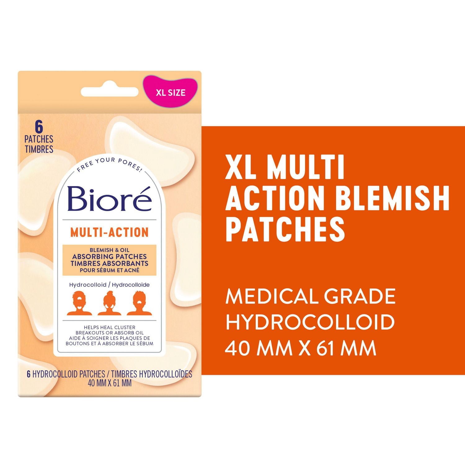 Bioré Timbres Absorbants Multi-Action pour Sébum et Acné / Timbre Hydrocolloïde pour Peau Grasse, Grands Timbres