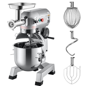 KFFKFF Mélangeur professionnel, 20Qt Un bol, 1100W, Mélangeur de cuisine électrique à double fonction avec broyeur à viande, 3 Paramètres de vitesse, y compris crochet de dough, fouet, batteur, idéal pour les boulangeries et les boutiques de pizza