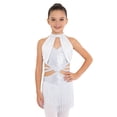 thumbnail image 1 of dPois Robe de Danse Latine Rumba Samba à Franges pour Filles, Taille Découpée, Paillettes, Tenue de Danse de Salon, Justaucorps à Jupe de Ballet, Blanc 6, 1 of 6