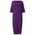 thumbnail image 2 of Innerwin Robe Midi Simple Robes pour Femmes Plage Col Rond Confortable Violet P, 2 of 4