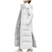 Mrat Women's Puffer Down Coat Long Lightweight Quilted Jackets Side Split Winter Warm Jacket with Hood Full Zip Long Sleeve Hooded Parkas Jackets Padded Coat Outerwear Y-13-White XL