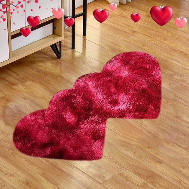 EGNMCR Valentine Day Decorations, Valentine's Day Fluffys Rugs For Bedroom 40X20In Machine Washable Living Room Rug Carpet Heart Shaped Bedside Rug Rugs Non Slip Carpet Mats Home Decor Polyester Rug