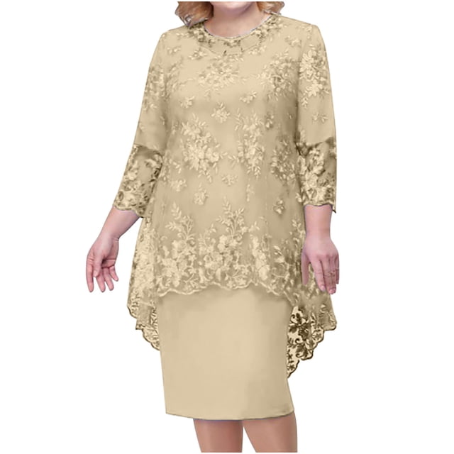 Robe de Soirée pour Femmes Grande Taille en Dentelle Brodée, Ensemble Deux Pièces, Robe Ajustée au Style