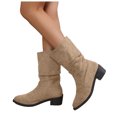 thumbnail image 3 of Dakaela Bottes Western Plissées pour Femmes en Suède Style Cowboy Larges Mi-Mollet Bottillons Bout Rond à Enfiler Chaussures de Marche, 3 of 5