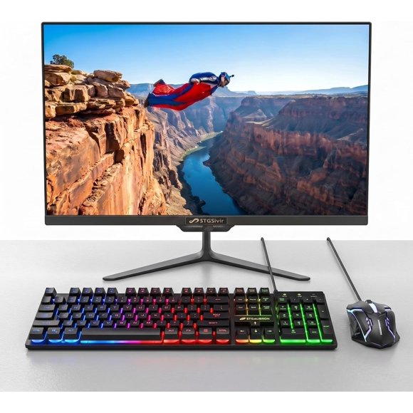 STGSivir All in One Desktop Computer, 23.8" FHD Display, Core i7 up to 3.9GHz, 16GB RAM, 512GB SSD, WiFi 5, BT 5.0, Webcam, Windows 11 Home