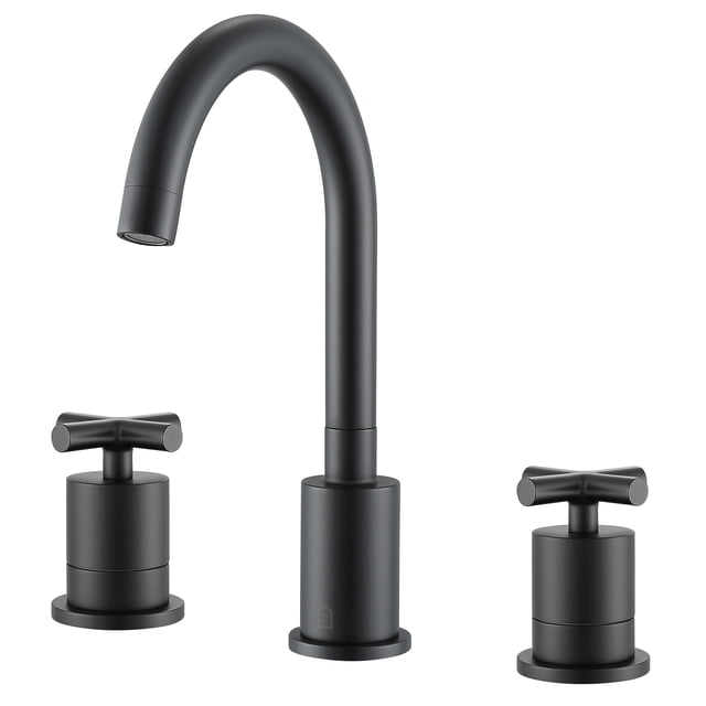 Ancona Ava Robinet de Salle de Bain à Double Poignée en Croix, Noir Mat, avec Bec Arqué Haut et Poignées en Croix d'Inspiration Rétro. Fabriqué en Laiton Massif avec une Cartouche de Disque Céramique de Qualité Supérieure pour un Fonctionnement Sans Coulure. Comprend la Quincaillerie de Montage et des Conduites d'Eau Chaudes/froides, Convient aux installations de 6” à 10 Pouces. Certifié cUPC/IAPMO, NSF 61-9, ASME A112.18.1-2012, CSA B125.1-15
