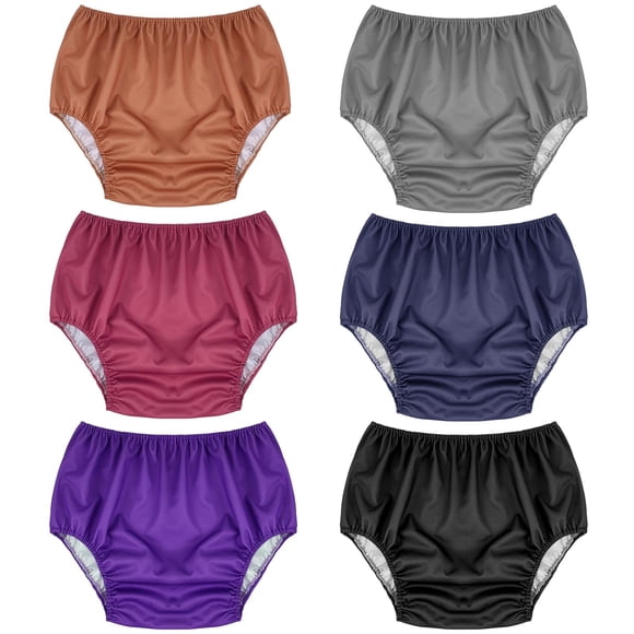Breathffy 6 Pcs Adult Leakproof Incontinence Underwear for Women Men Pull on Cover Pant Washable Underpants Reusable Plastic Diaper Covers for Disabled, Elderly, Postpartum (Multi