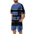 thumbnail image 2 of NTACZA Short Sleeve Men's Shorts Set Striped Crew Neck Tracksuits Breathable Mens Athletic Sweatsuits 2X, 2 of 7
