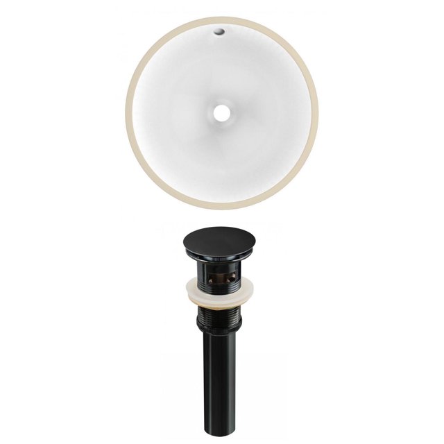 16.5-in. W Round Bathroom Undermount Sink Set In White - Black Hardware - Overflow Drain Incl. AI-24782
