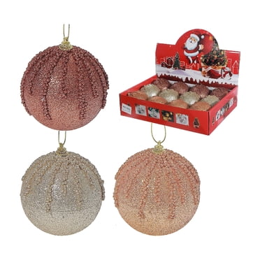 Boules Décoratives Texturées À Paillettes (Assortiment) (12/Disp.) - Lot De 12