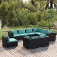 thumbnail image 1 of vidaXL 9 Piece Garden Lounge Set with Cushions Poly Rattan Black, 1 of 4