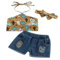 thumbnail image 1 of Western Baby Girls Letter Cow Print Halter Crop Tops Ripped Denim Jeans Shorts, 1 of 6