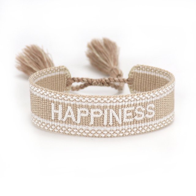 Thinsony Embroidered Character Bracelet Adjustable Rope Woven Friendship Precision Khaki happiness