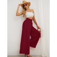 thumbnail image 2 of Showmall Women's Wide Leg Palazzo Pants, Drawstring Waist, Pockets, Burgundy, M, 2 of 9