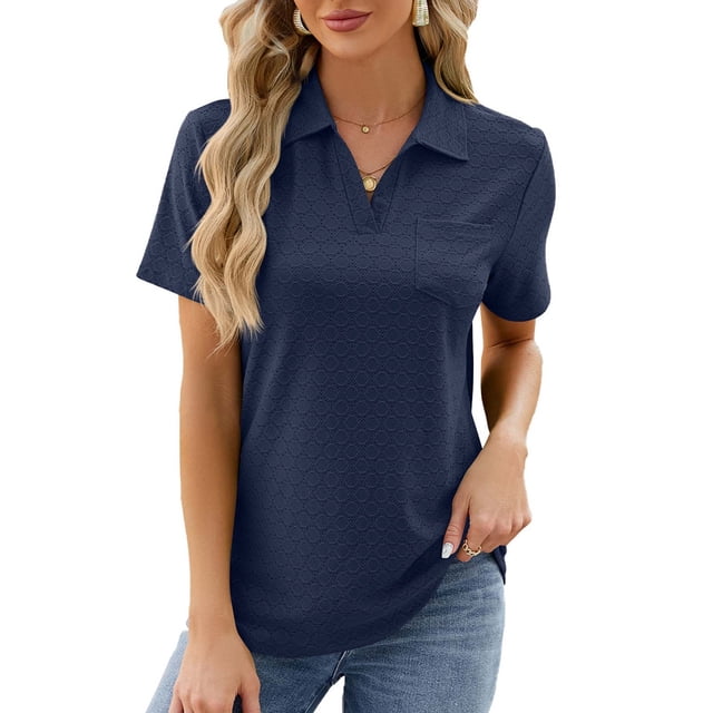FAIWAD Women's Plus Size Summer Tops Short Sleeve V Neck Tunic Tops Summer Basic Lapel Pullover Tops