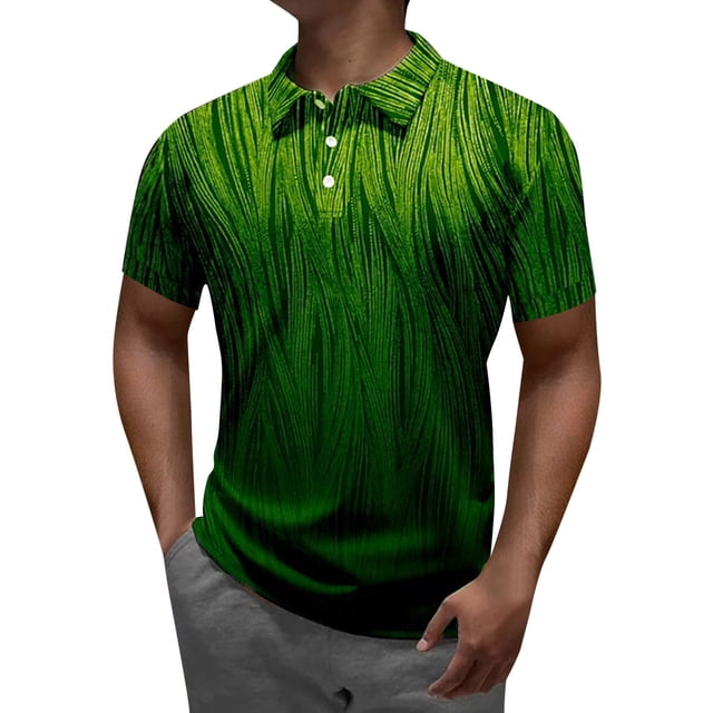 BOBOGOJP Polo pour Homme Évacuation de l'Humidité Séchage Rapide Performance Polo de Golf Coupe Régulière Imprimé Mode Manches Courtes Polo (Vert, TG)