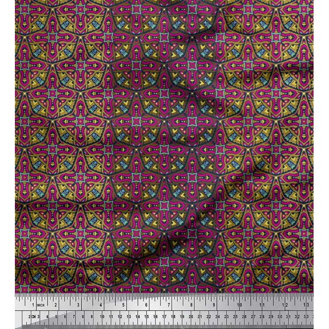 Soimoi Modal Satin Fabric Stripe & Moroccan Kaleidoscope Decor Fabric Printed Yard 42 Inch Wide