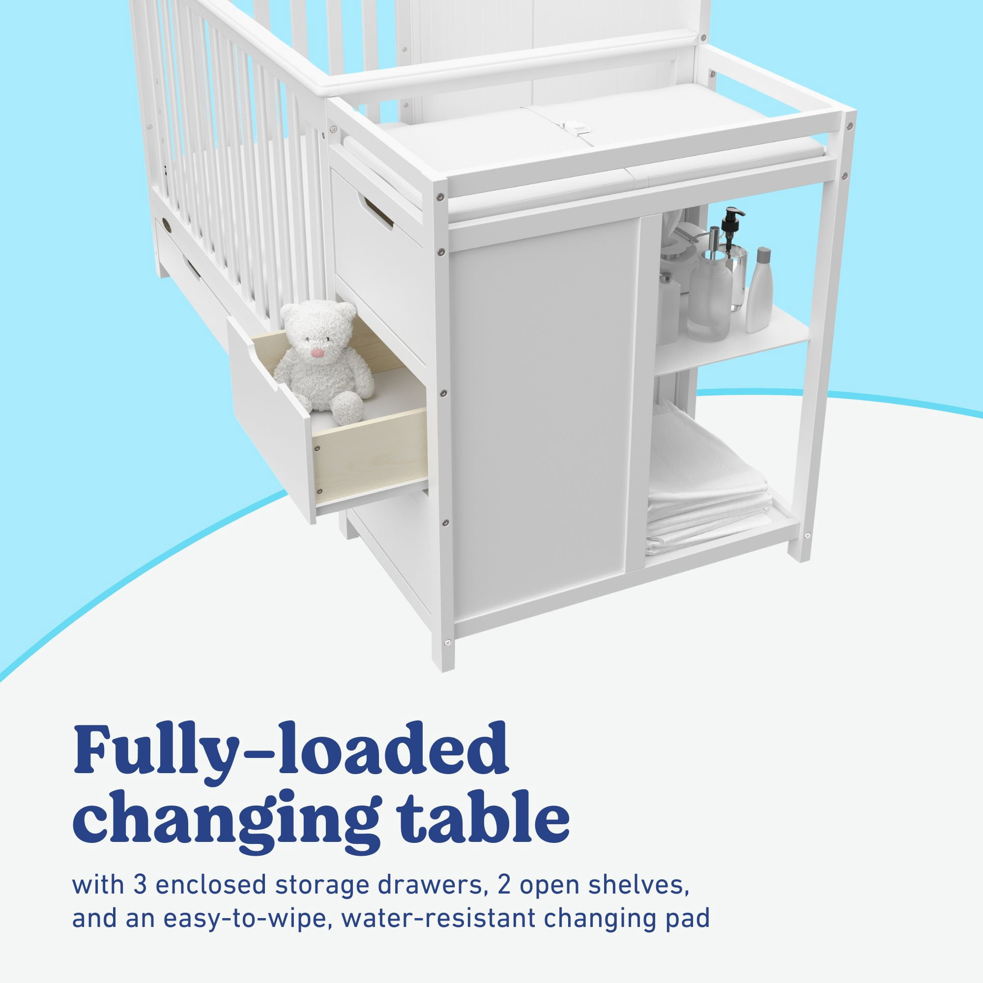 Lit de bébé convertible 5 en 1 avec tiroir et table à langer Hadley de Graco, Blanc