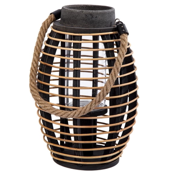 Truu Design Rustic Wooden Rattan Lantern Candle Holder