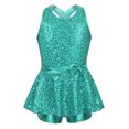 thumbnail image 1 of Hansber Robe de Danse Jazz Latine pour Filles, Sequins, Dos Ouvert, Justaucorps de Ballet, Performance de Scène, Vert Lac 8, 1 of 5